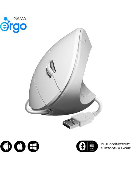 Subblim Glide Vertical Ergo Ratón con Cable Ergonómico Vertical Blanco