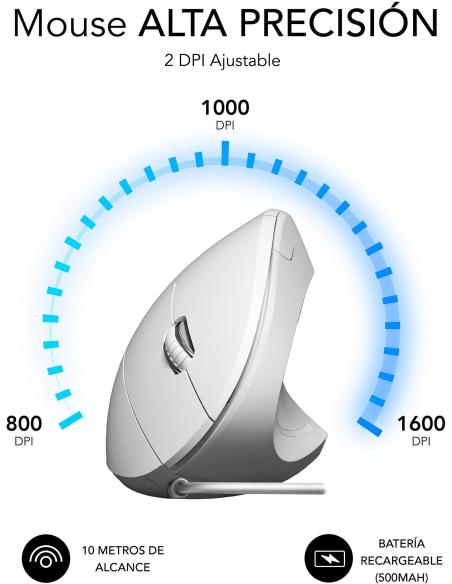 Subblim Glide Vertical Ergo Ratón con Cable Ergonómico Vertical Blanco