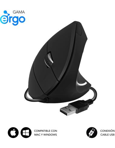 Subblim GLIDE VERTICAL ERGO WIRED Ratón 1600 DPI Negro