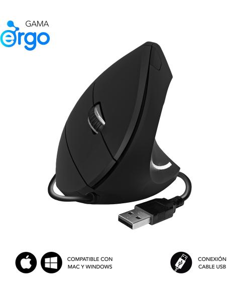 Subblim GLIDE VERTICAL ERGO WIRED Ratón 1600 DPI Negro