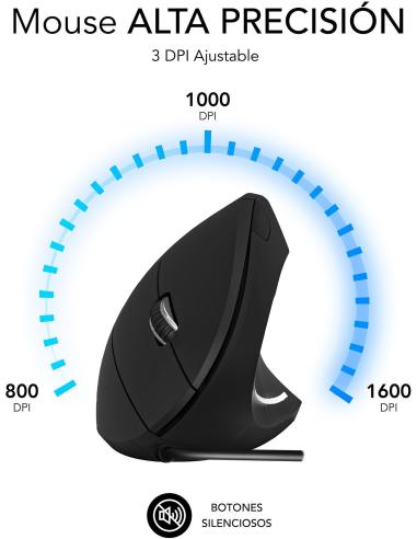 Subblim GLIDE VERTICAL ERGO WIRED Ratón 1600 DPI Negro