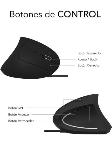 Subblim GLIDE VERTICAL ERGO WIRED Ratón 1600 DPI Negro