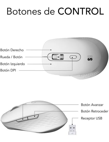 Subblim Curve Ergo Dual Ratón Ergonómico Inalámbrico 1600 DPI Blanco