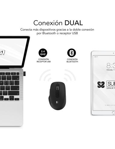 Subblim Curve Ergo Dual Ratón Ergonómico Inalámbrico 1600 DPI Negro