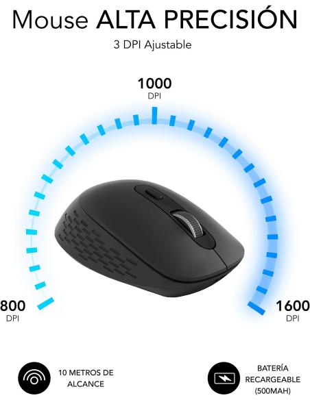 Subblim Curve Ergo Dual Ratón Ergonómico Inalámbrico 1600 DPI Negro