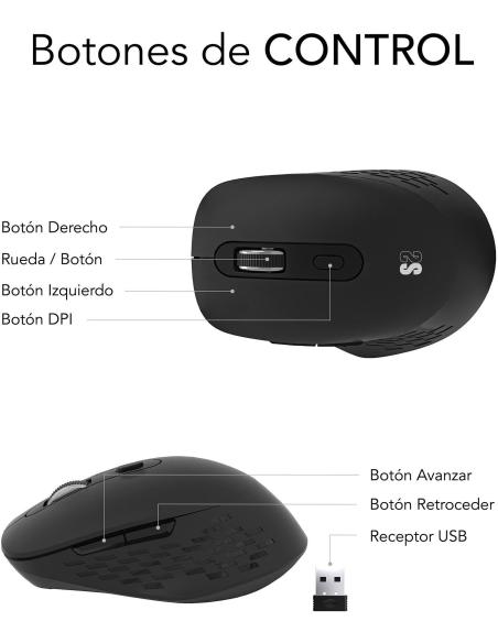 Subblim Curve Ergo Dual Ratón Ergonómico Inalámbrico 1600 DPI Negro