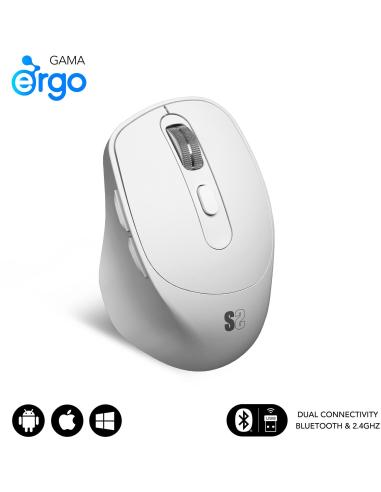 Subblim Comfort Ergo Dual Ratón Ergonómico Inalámbrico para Diestros 2400 DPI Blanco