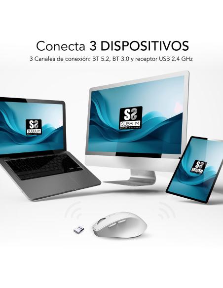 Subblim Comfort Ergo Dual Ratón Ergonómico Inalámbrico para Diestros 2400 DPI Blanco