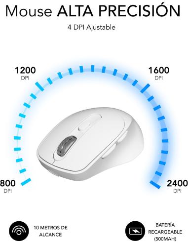 Subblim Comfort Ergo Dual Ratón Ergonómico Inalámbrico para Diestros 2400 DPI Blanco