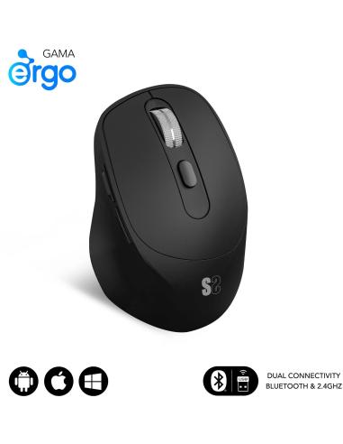 Subblim Comfort Ergo Dual Ratón Ergonómico Inalámbrico para Diestros 2400 DPI Negro