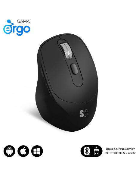 Subblim Comfort Ergo Dual Ratón Ergonómico Inalámbrico para Diestros 2400 DPI Negro