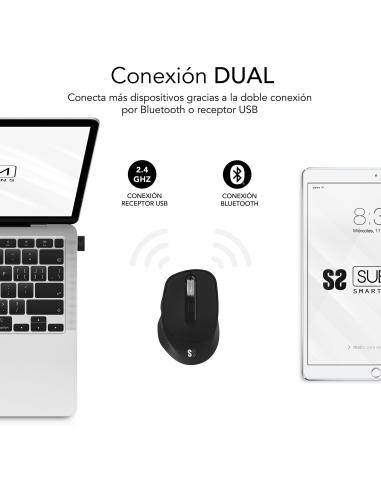 Subblim Comfort Ergo Dual Ratón Ergonómico Inalámbrico para Diestros 2400 DPI Negro
