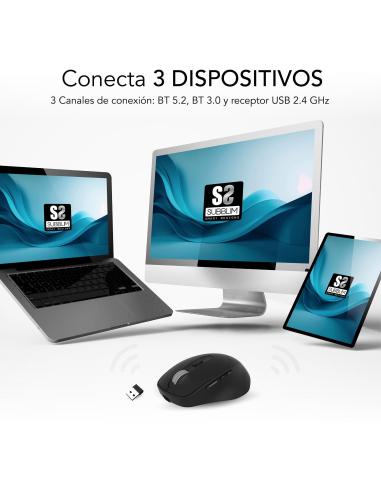 Subblim Comfort Ergo Dual Ratón Ergonómico Inalámbrico para Diestros 2400 DPI Negro