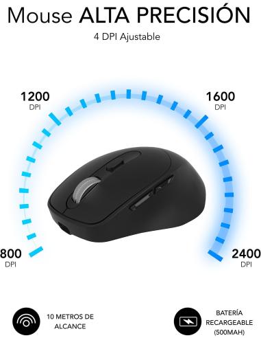 Subblim Comfort Ergo Dual Ratón Ergonómico Inalámbrico para Diestros 2400 DPI Negro