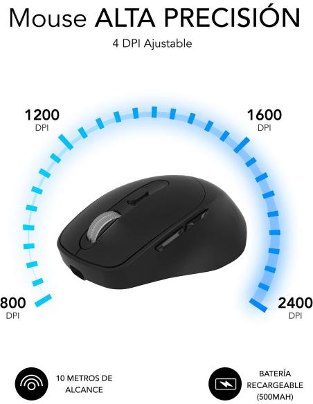 Subblim Comfort Ergo Dual Ratón Ergonómico Inalámbrico para Diestros 2400 DPI Negro