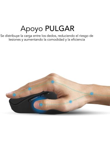 Subblim Comfort Ergo Dual Ratón Ergonómico Inalámbrico para Diestros 2400 DPI Negro