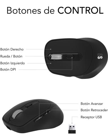 Subblim Comfort Ergo Dual Ratón Ergonómico Inalámbrico para Diestros 2400 DPI Negro