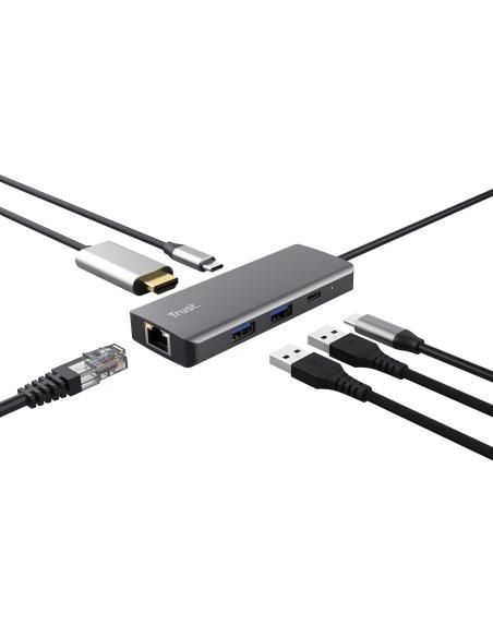 Trust Dalyx USB/USB-C/HDMI/RJ 6 Puertos Negro/Plata