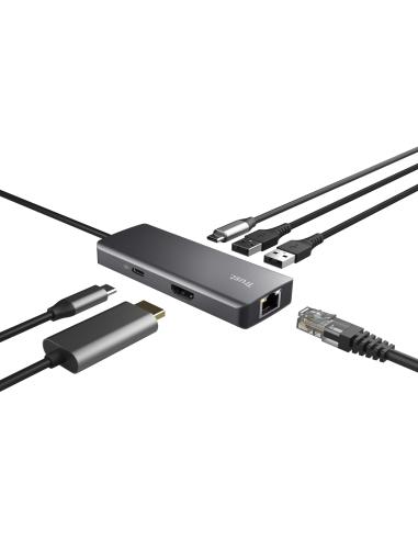 Trust Dalyx USB/USB-C/HDMI/RJ 6 Puertos Negro/Plata