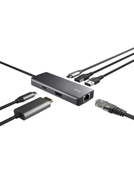 Trust Dalyx USB/USB-C/HDMI/RJ 6 Puertos Negro/Plata