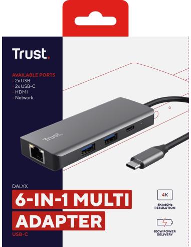 Trust Dalyx USB/USB-C/HDMI/RJ 6 Puertos Negro/Plata