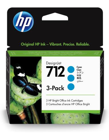 HP DesignJet 712 3ED77A Paquete de 3 Cartuchos de Tinta Cian