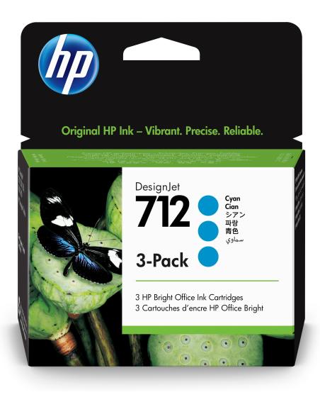 HP DesignJet 712 3ED77A Paquete de 3 Cartuchos de Tinta Cian