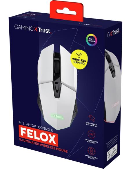 Trust GXT 110 FELOX Ratón Gaming Inalámbrico Iluminado 4800 DPI Blanco