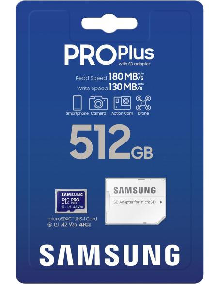 Samsung PRO Plus MicroSDXC 512GB UHS-I U3 A2 V30 Clase 10 con Adaptador SD