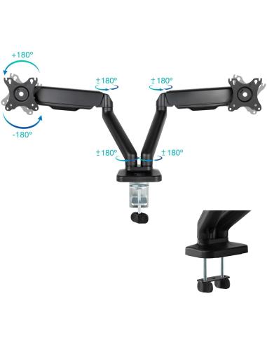 TooQ DB5132TNR-B Soporte de Mesa para 2 Pantallas 17"-32" Máx. 9Kg Negro