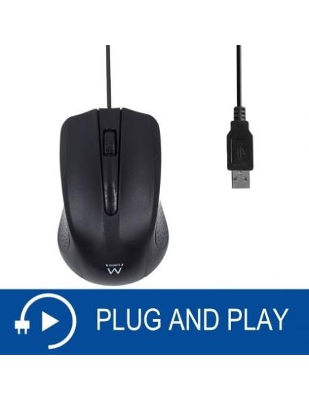 Ewent EW3300 Ratón Óptico Ambidextro USB 1000DPI Negro