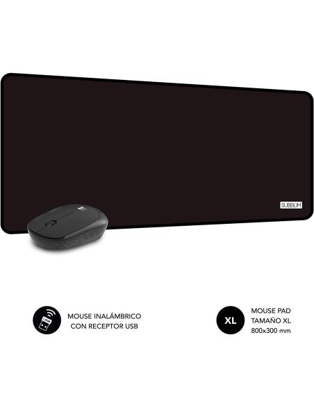 Subblim Harmony Pack Ratón Inalámbrico + Alfombrilla Gaming XL Negro