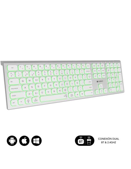 Subblim SUBKB-3MIE300 Teclado Inalámbrico Bluetooth/2.4GHz Master Iluminado Blanco/Plata