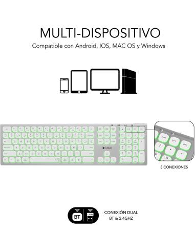 Subblim SUBKB-3MIE300 Teclado Inalámbrico Bluetooth/2.4GHz Master Iluminado Blanco/Plata