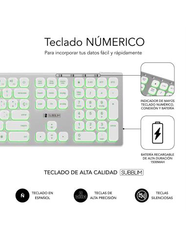 Subblim SUBKB-3MIE300 Teclado Inalámbrico Bluetooth/2.4GHz Master Iluminado Blanco/Plata