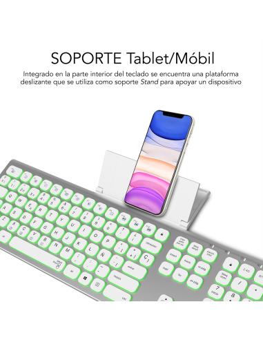 Subblim SUBKB-3MIE300 Teclado Inalámbrico Bluetooth/2.4GHz Master Iluminado Blanco/Plata