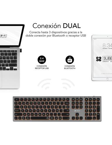 Subblim SUBKB-3MIE310 Teclado Inalámbrico Bluetooth/2.4GHz Master Iluminado Gris/Negro