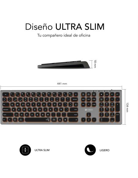 Subblim SUBKB-3MIE310 Teclado Inalámbrico Bluetooth/2.4GHz Master Iluminado Gris/Negro