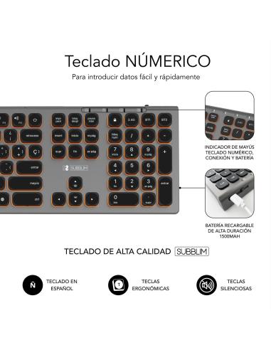 Subblim SUBKB-3MIE310 Teclado Inalámbrico Bluetooth/2.4GHz Master Iluminado Gris/Negro