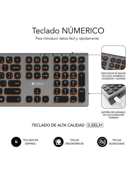 Subblim SUBKB-3MIE310 Teclado Inalámbrico Bluetooth/2.4GHz Master Iluminado Gris/Negro