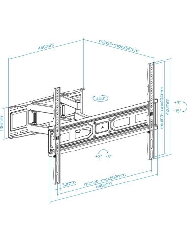 TooQ LP7866TN-B Soporte de Pared Inclinable y Giratorio para Monitor/TV 37"-80" Máx. 40Kg Negro
