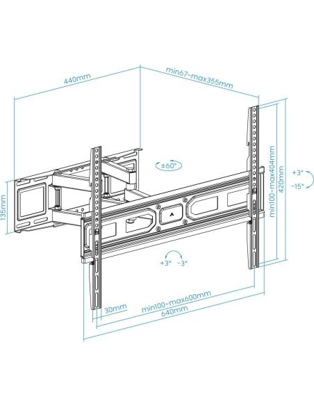 TooQ LP7866TN-B Soporte de Pared Inclinable y Giratorio para Monitor/TV 37"-80" Máx. 40Kg Negro