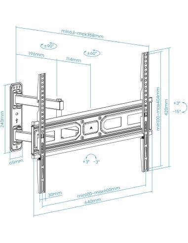 TooQ LP7863TN-B Soporte de Pared Inclinable y Giratorio para Pantallas 37 - 70" Máx. 35Kg Negro