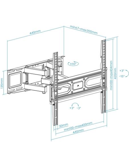 TooQ LP7846TN-B Soporte de Pared Inclinable y Giratorio para TV 32"-70" Máx. 40Kg Negro