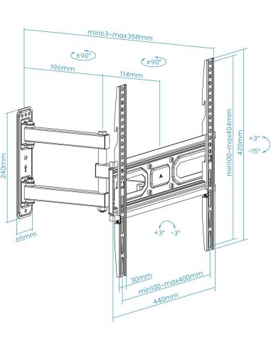 TooQ LP7843TN-B Soporte de Pared Inclinable y Giratorio para Pantallas 32"-55" Máx. 35Kg Negro