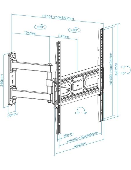 TooQ LP7843TN-B Soporte de Pared Inclinable y Giratorio para Pantallas 32"-55" Máx. 35Kg Negro