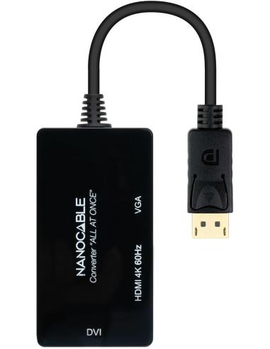 Nanocable 10.16.3301-ALL Conversor DisplayPort a HDMI 4K/DVI-D/VGA 20cm Negro