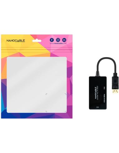 Nanocable 10.16.3301-ALL Conversor DisplayPort a HDMI 4K/DVI-D/VGA 20cm Negro