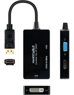 Nanocable 10.16.3301-ALL Conversor DisplayPort a HDMI 4K/DVI-D/VGA 20cm Negro-1367042