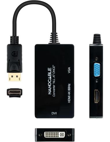 Nanocable 10.16.3301-ALL Conversor DisplayPort a HDMI 4K/DVI-D/VGA 20cm Negro